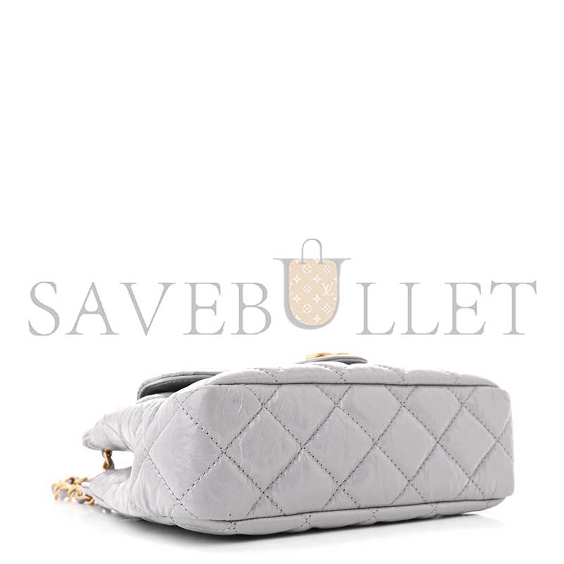 CHANEL MASTER SHINY CRUMPLED CALFSKIN QUILTED SMALL WAVY CC HOBO GREY AS4323 (19*17*6cm)